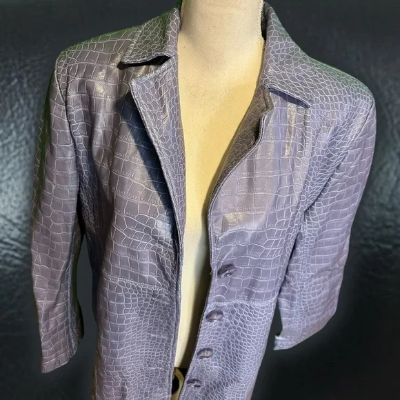 NWOT Hosbjerg Vegan Leather ‘Irah Croc Embossed Coat’ in “Dust Blue” Size Medium - Picture 7 of 16